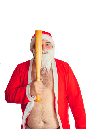 Thick emotional Santa Claus on plowing with bare torsoの写真素材