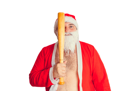 Thick emotional Santa Claus on plowing with bare torsoの写真素材