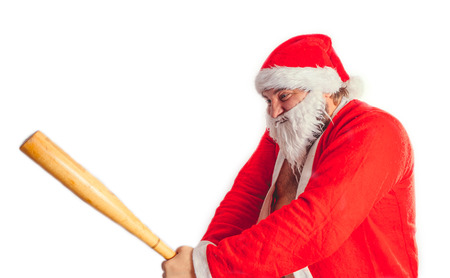 Thick emotional Santa Claus on plowing with bare torsoの写真素材