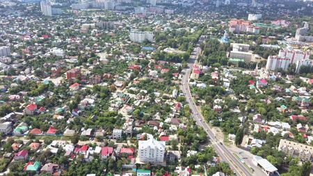 Aerial view of the big city of Russia on a sunny summer day. View of the city from a bird's eye viewの写真素材