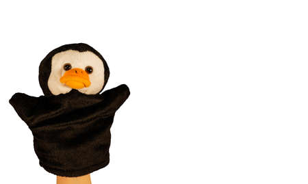 Close up of puppet penguin. Concept of puppet show.の写真素材