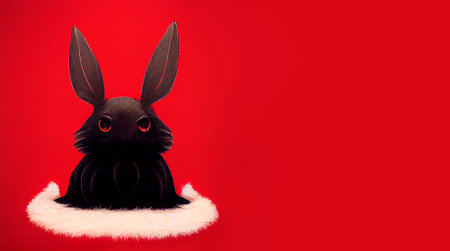 Funny rabbit on red backgroundの写真素材