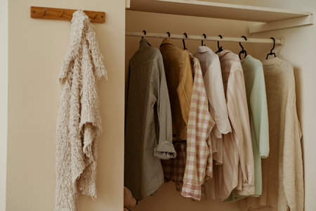 Close-up modern light women's dressing room with various thingsの写真素材