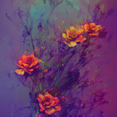 Flowers in abstract style. Picturesque flower arrangement. Generative AIの素材