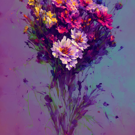 Flowers in abstract style. Picturesque flower arrangement. Generative AIの素材