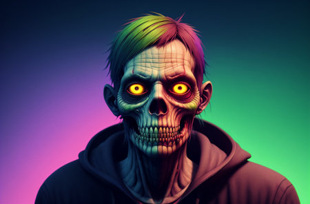 portrait of zombie. Terrifying revived corpse with creepy expression on face.の素材