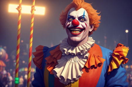 male clown. Portrait of happy jester in bright style. Generative AIの素材