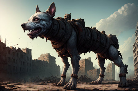Zombie dog. Dangerous revived animal with creepy expression. Generative AIの素材