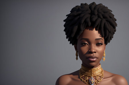 Portrait of beautiful african american. Elegant black woman with hairstyle. Generative AIの素材
