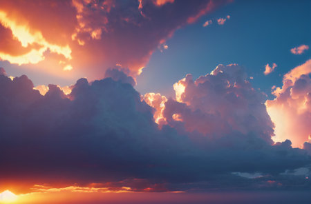 sky landscape. cloudscape. Breathtaking sky with clouds and sunshine. Generative AIの素材