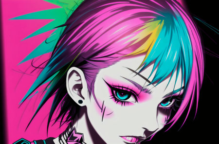 Portrait of a beautiful young woman with colorful hair-style.の素材