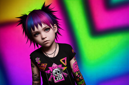 Portrait of a punk girl with bright make-up and tattoosの素材
