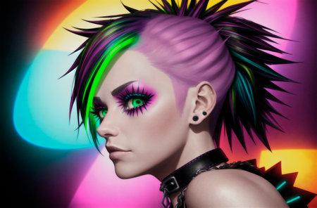 Portrait of a beautiful woman with bright make-up and hair styleの素材