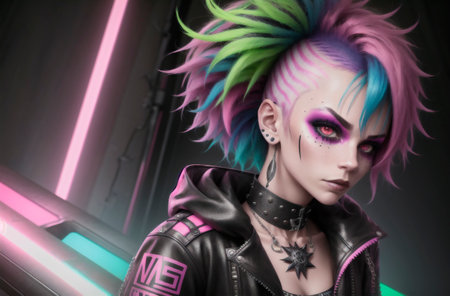 Portrait of a beautiful girl with colorful hair and make-upの素材