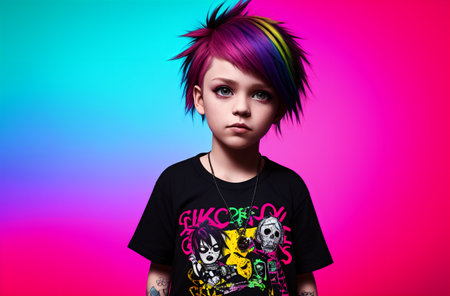 Portrait of a beautiful punk girl with bright colorful hair. studio shot.の素材