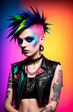 Beautiful punk girl with bright make-up and hairstyle.の素材