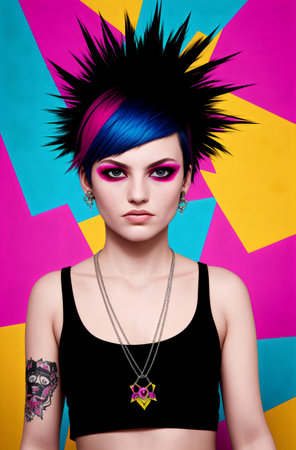 Portrait of a beautiful young woman with bright make-up and hair style.の素材