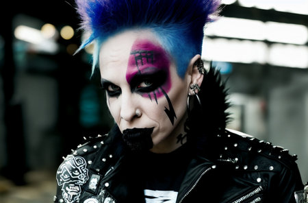 portrait of a man with punk make-up and punk hairstyleの素材