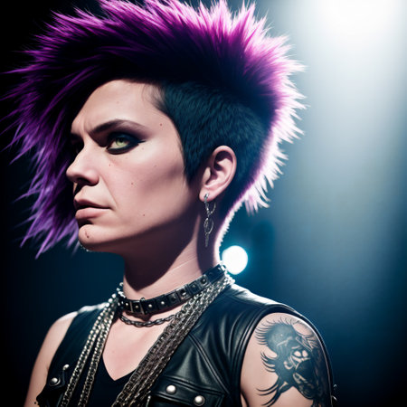 Portrait of a beautiful young punk girl with short purple hair.の素材