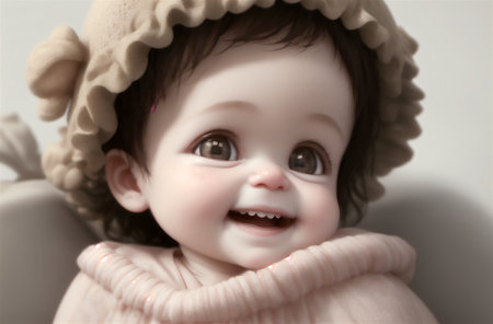 Charming baby with beautiful big eyes. Portrait of cute positive kid. Generative AIの素材