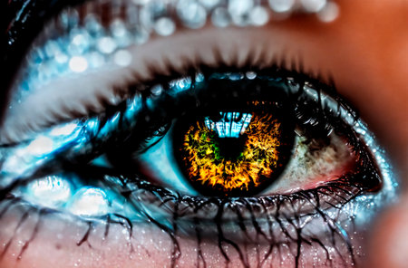 Woman's eye with bright shiny makeup. close up. Generative AIの素材