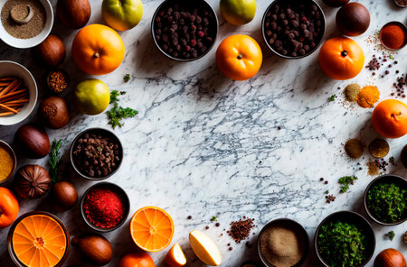 dry seasonings. Top view of various conditions. Generative AIの素材