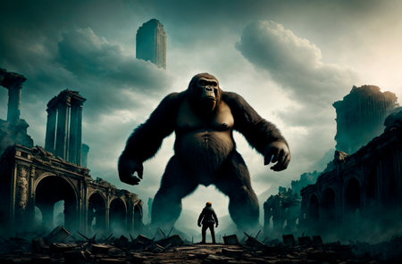 King Kong. Frightening giant monkey. Generative AIの素材