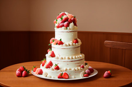 cake. Delicious cake with custard, berries. Generative AIの素材