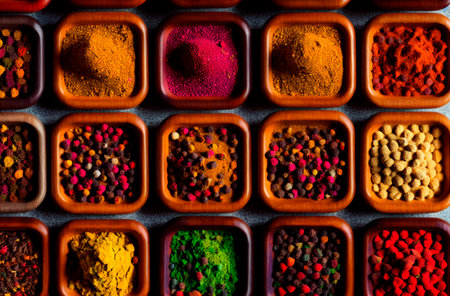 Dry powder seasoning. Various assortment of crushed condiments. Generative AIの素材