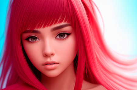 Closeup portrait of a beautiful girl with pink hair. 3d renderingの素材