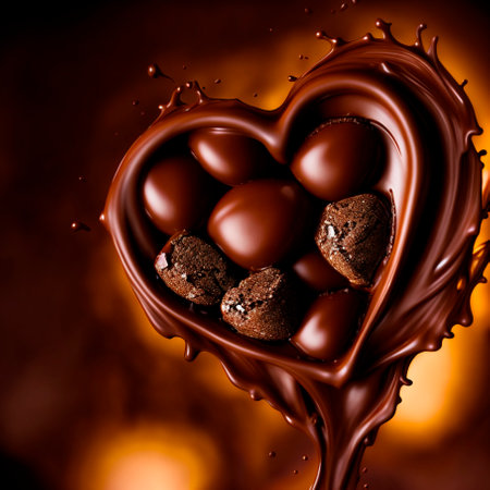 Chocolate in the form of a heart. Composition of dark chocolate. Generative AIの素材