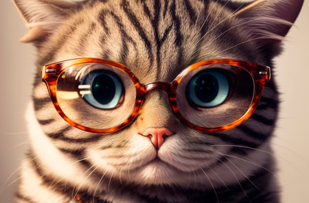 cat in glasses. Cute smart pussycat in eyeglasses. Generative AIの素材
