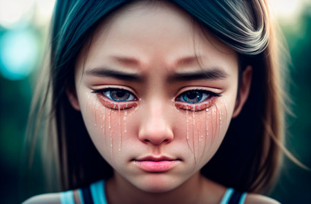 crying girl. Portrait of a young woman with tears on face. Generative AIの素材