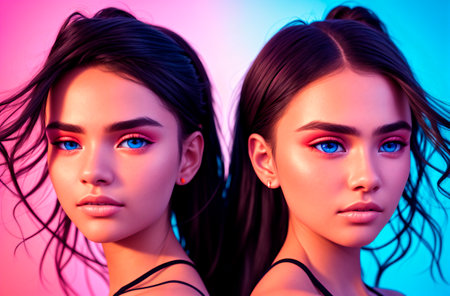 Beautiful twin girls. Generative AIの素材