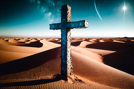 Cross in the desert. Cross in the desert. 3d renderingの素材