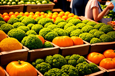 Variety of fruits and vegetables at the farmers market. selective focus.の素材