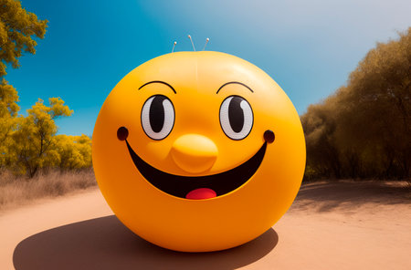 Funny smiley in the desert. 3d render illustration.の素材