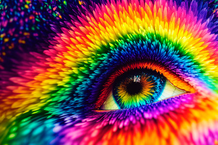 Macro shot of beautiful woman's eye with rainbow iris.の素材