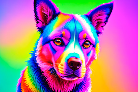 Fashion portrait of a dog. art collage. colorful background.の素材