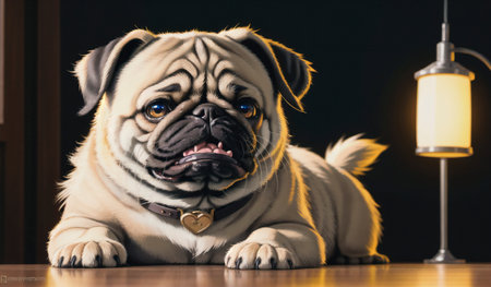 Portrait of cute pug. Close up of charming dog. Generative AI.の素材