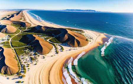 Aerial view to sandy beach in the desertの素材