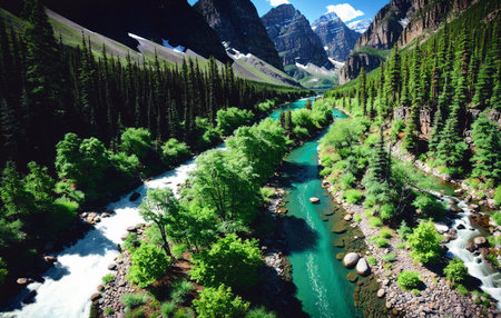 Beautiful view of the river in the mountains.の素材