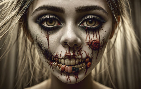 Portrait of a zombie woman. Generative AI.の素材
