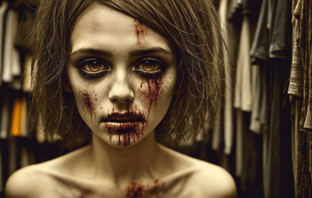 Portrait of a zombie woman. Generative AI.の素材