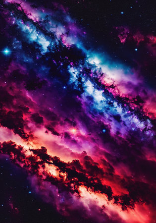 Colorful space filled with stars and clouds, Galaxy in a free space. Star field in space a nebulae and a gas congestion.の素材