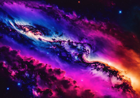 Colorful space filled with stars and clouds, Galaxy in a free space. Star field in space a nebulae and a gas congestion.の素材