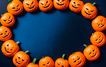 Halloween pumpkins on a dark background.の素材