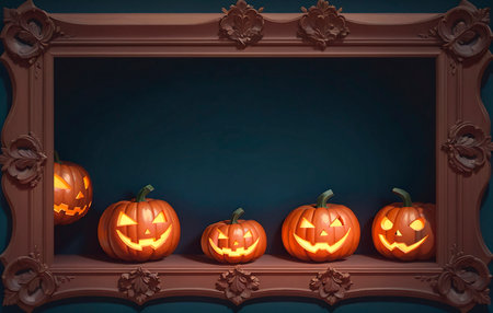 Halloween pumpkins on a dark background.の素材