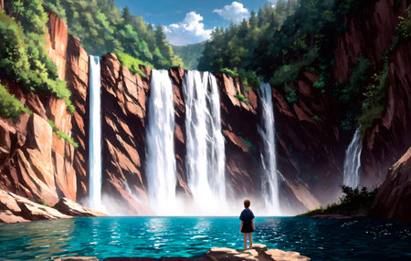 Waterfall in the forest, nature backgroundの素材