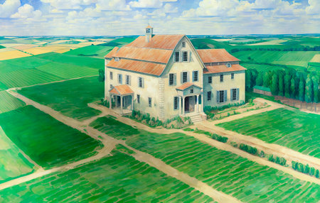 Farm, Farmhouse in the fieldの素材